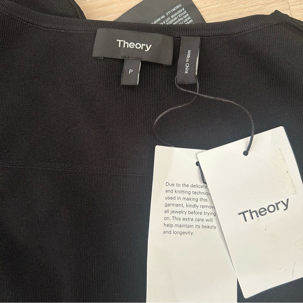 Theory Pointelle Dress in Black Stretch Knit Size P New - Picture 9 of 11